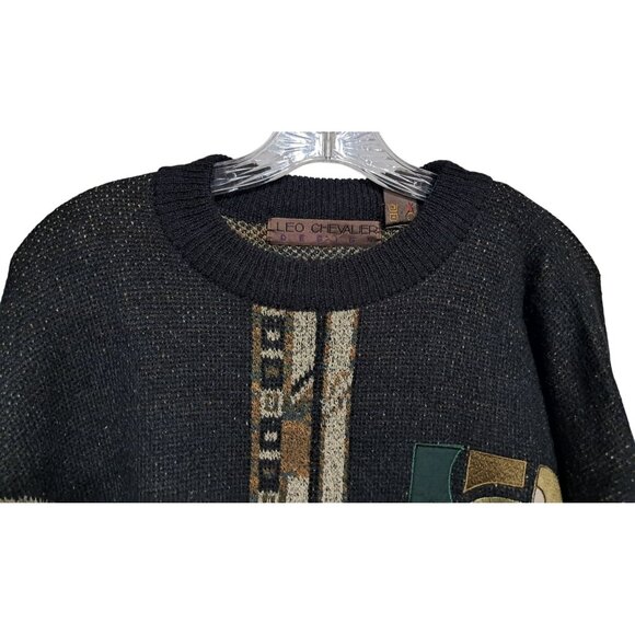 Vintage Sweater Mens Size XL Slouchy Abstract Multi-Color By Leo Chevalier - Picture 4 of 9